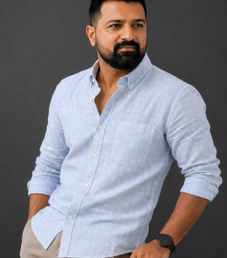 Glacier Blue | Premium Men’s 100% Pure Linen Shirt