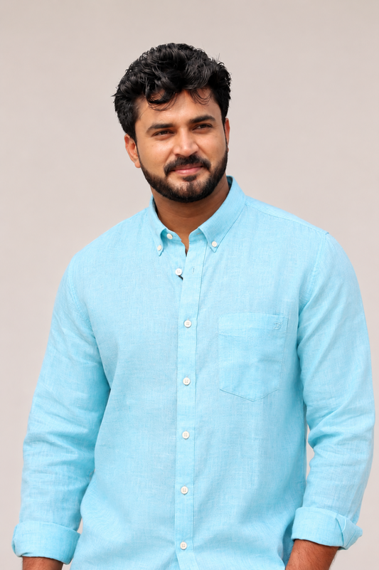 Aqua Breeze Plain | Premium Men’s 100% Pure Linen Shirt