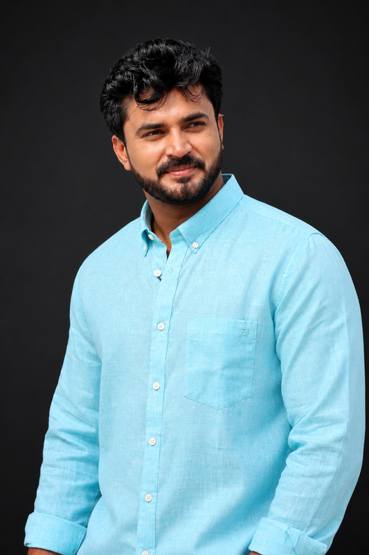 Aqua Breeze Plain | Premium Men’s 100% Pure Linen Shirt
