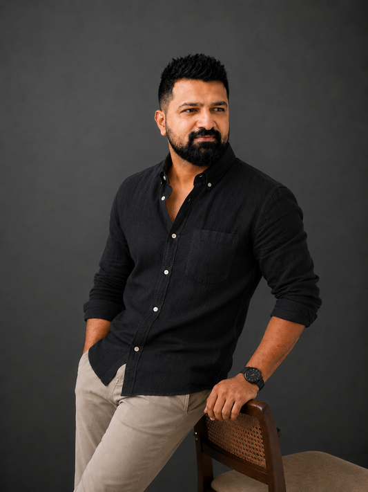 Midnight Black | Premium Men’s Plain 100% Pure Linen Shirt
