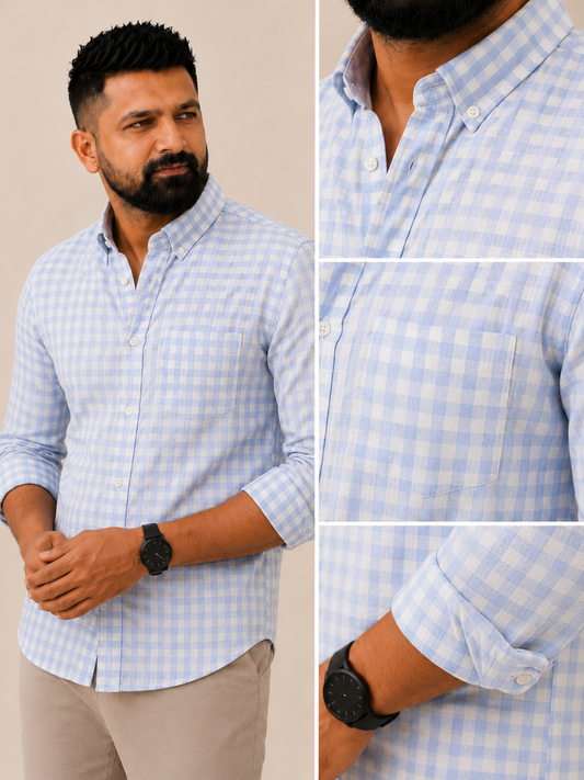 Cloud Check | Premium Men’s 100% Pure Linen Shirt