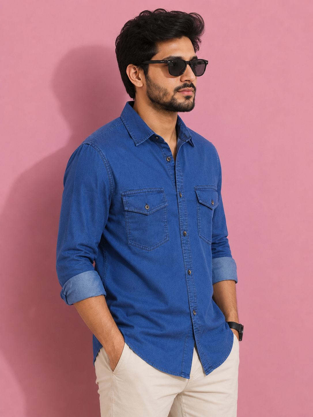 Dark Blue | Premium Men’s Denim Double Pocket Shirt