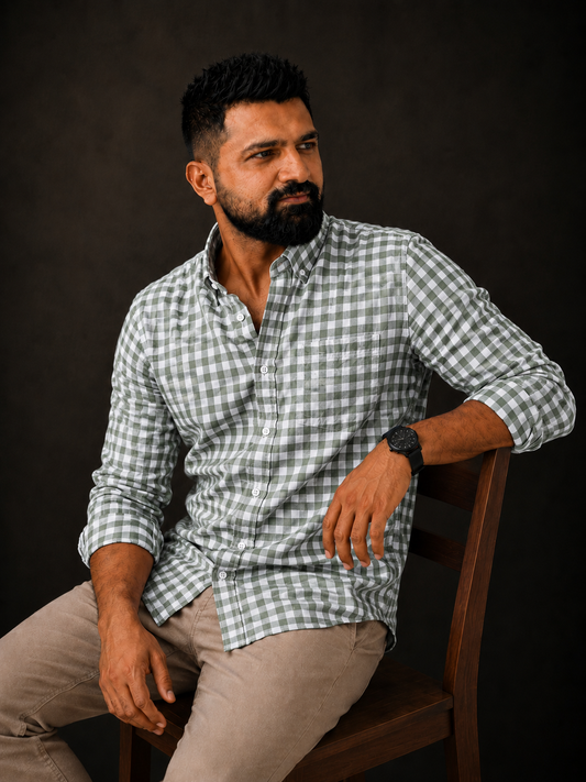 Forest Grid | Premium Men’s 100% Pure Linen Shirt