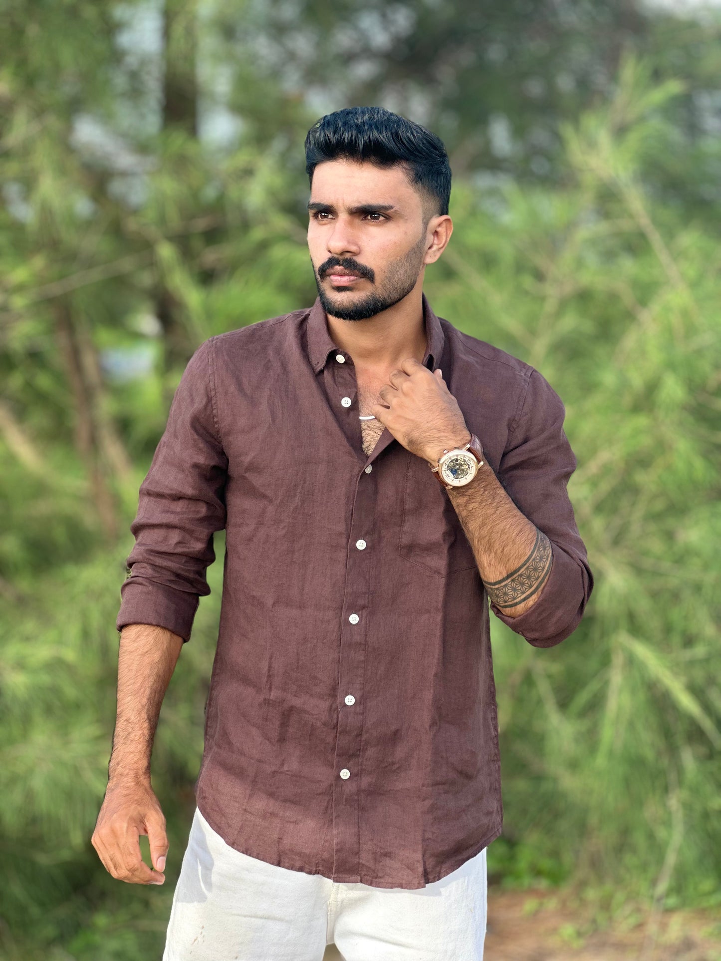 Midnight Coffee Plain | 100% Premium Men’s Pure Linen Shirt