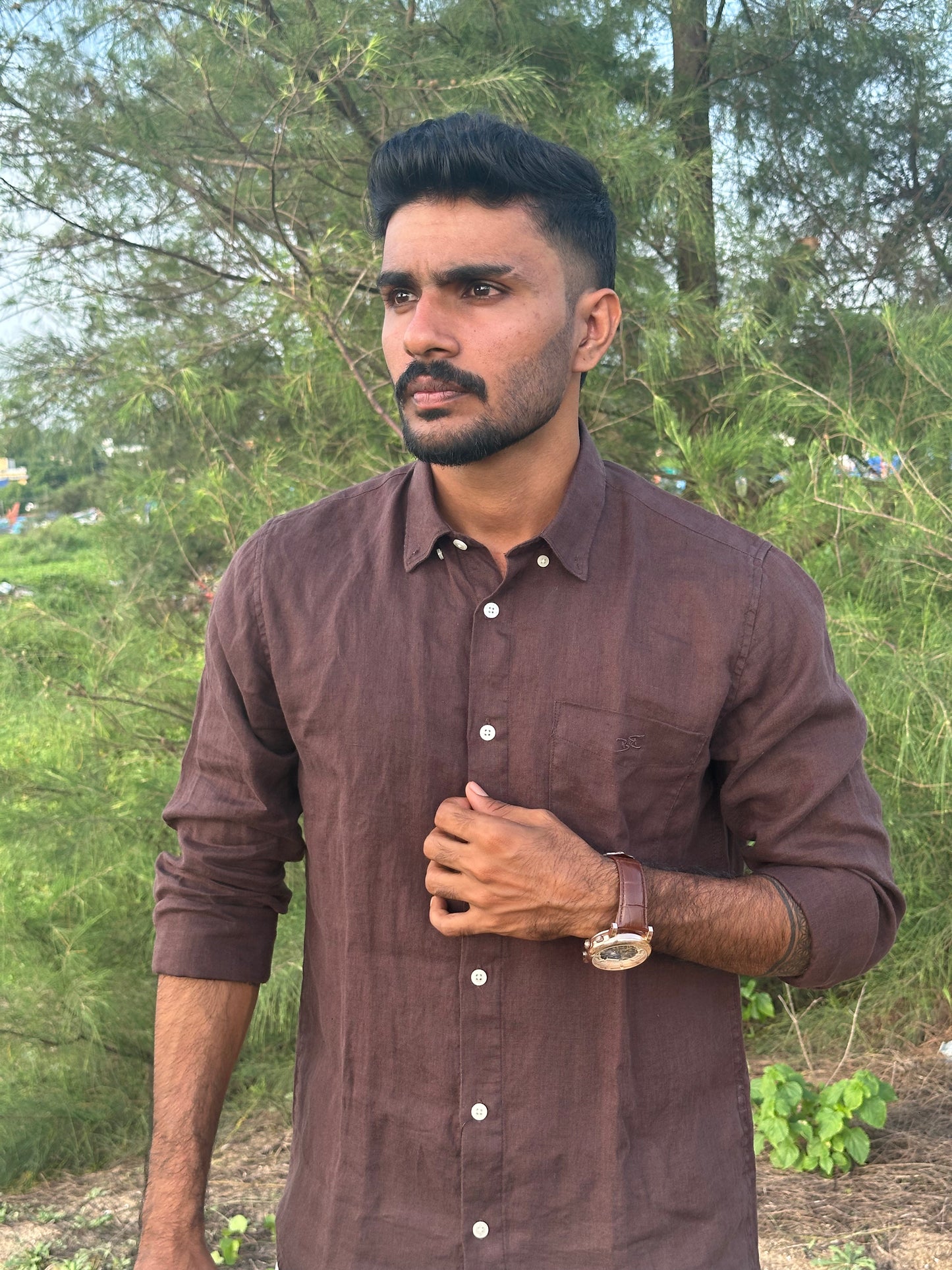 Midnight Coffee Plain | 100% Premium Men’s Pure Linen Shirt
