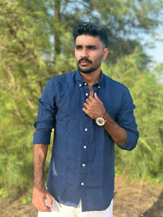 Royal Cove Blue | Premium Men’s 100% Pure Linen Shirt