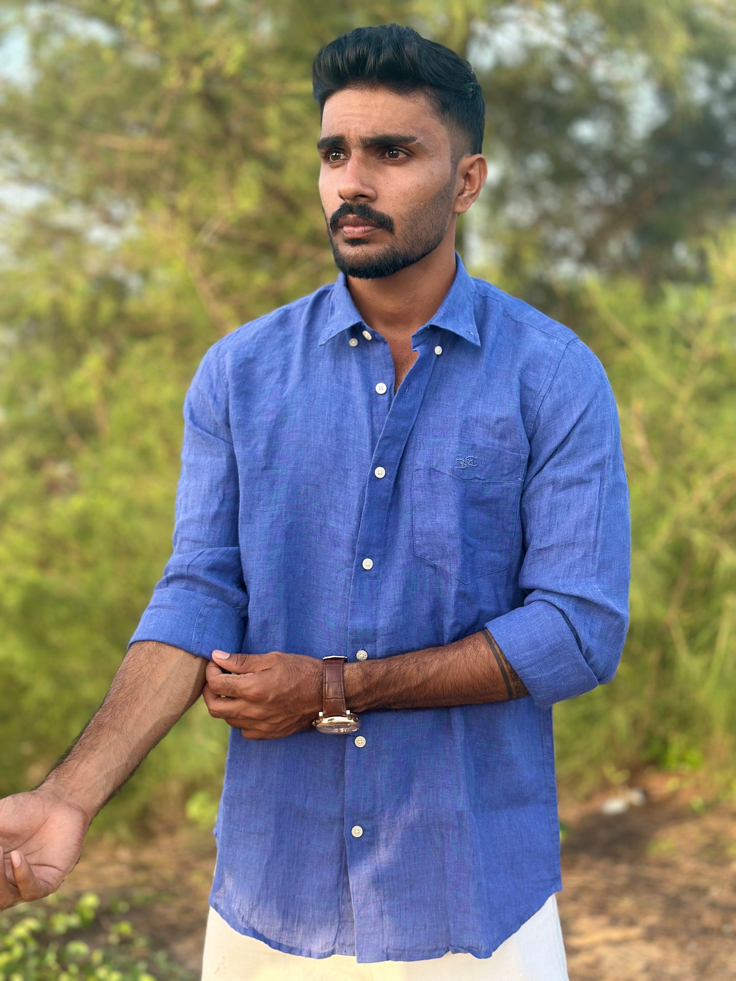 Ocean Blue Plain | 100% Premium Men’s Pure Linen Shirt