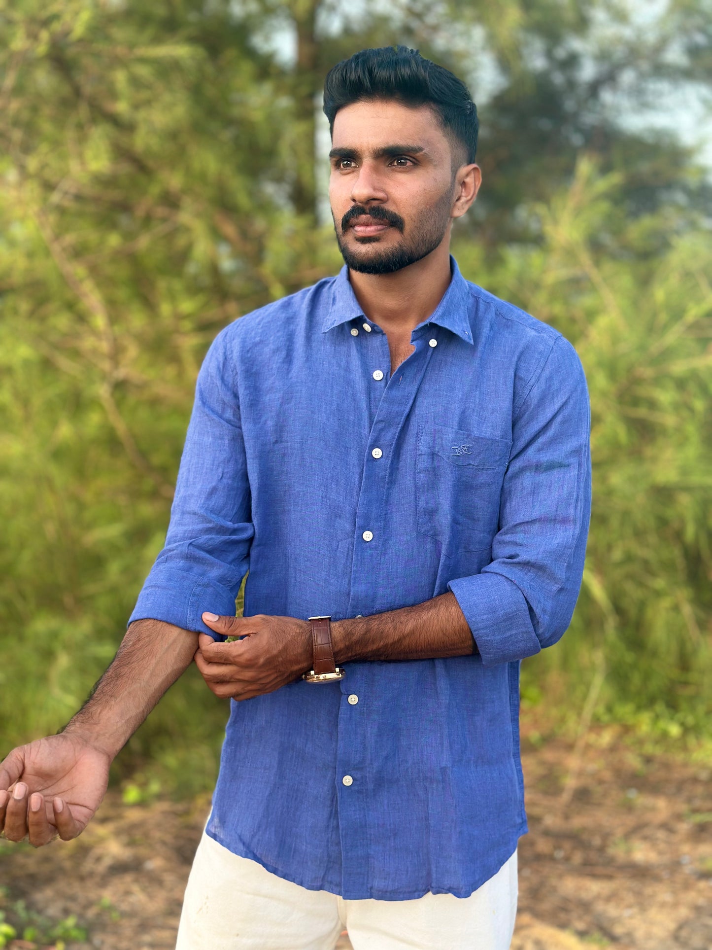 Ocean Blue Plain | 100% Premium Men’s Pure Linen Shirt