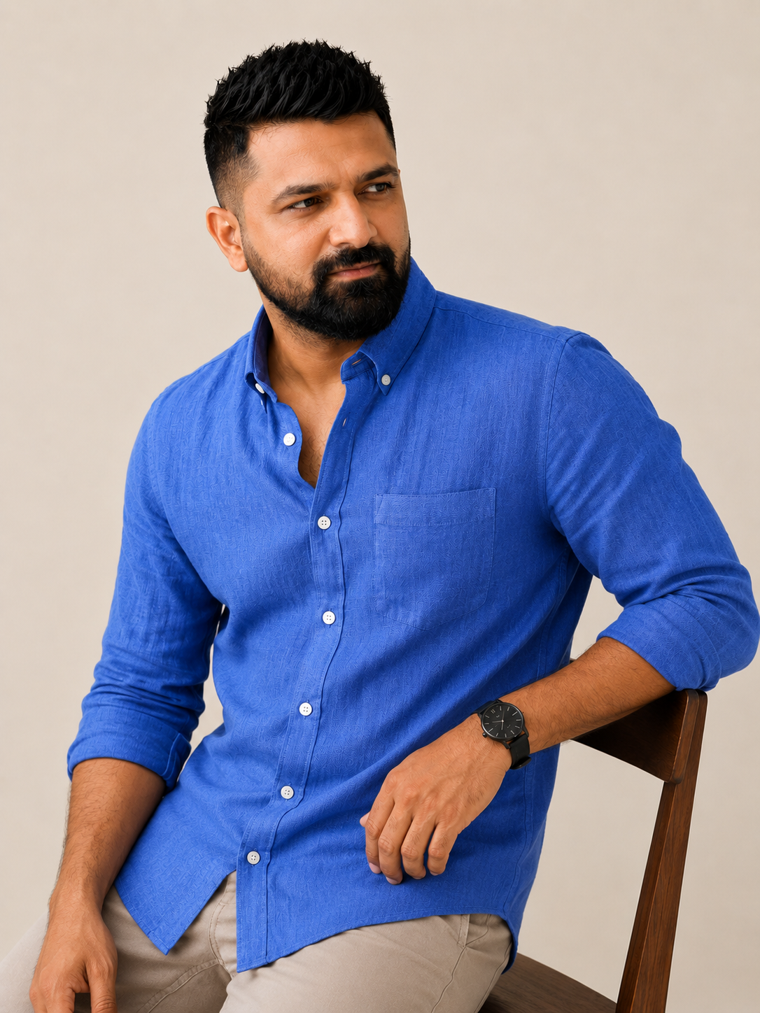 Ocean Blue Plain | 100% Premium Men’s Pure Linen Shirt
