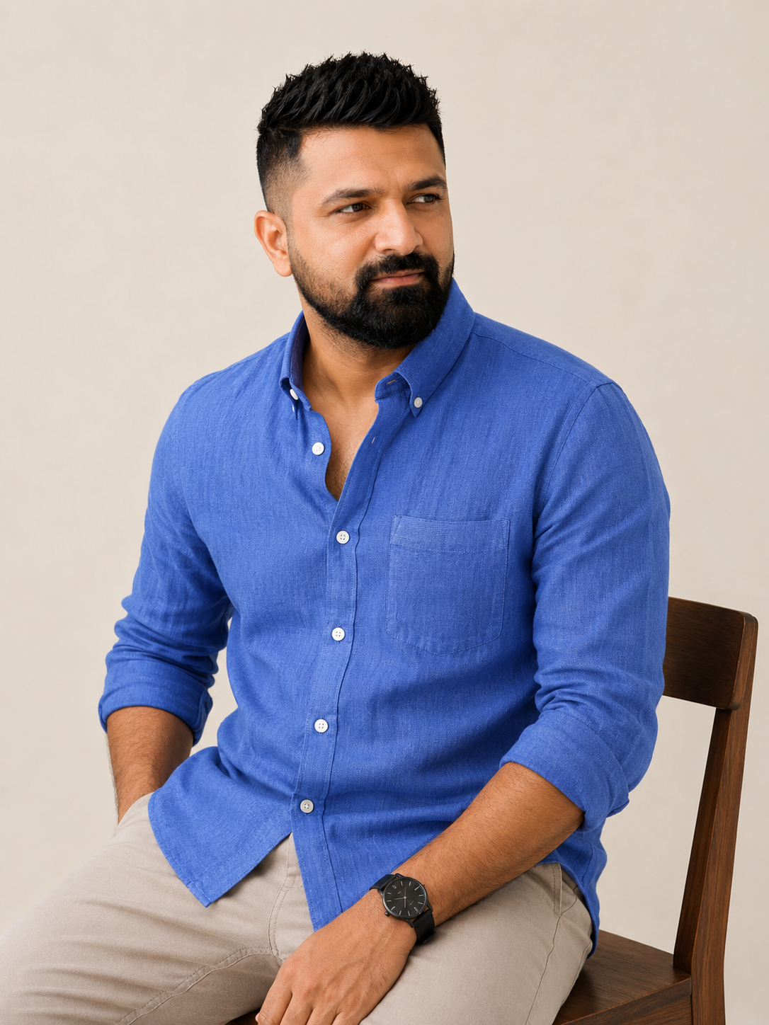 Ocean Blue Plain | 100% Premium Men’s Pure Linen Shirt
