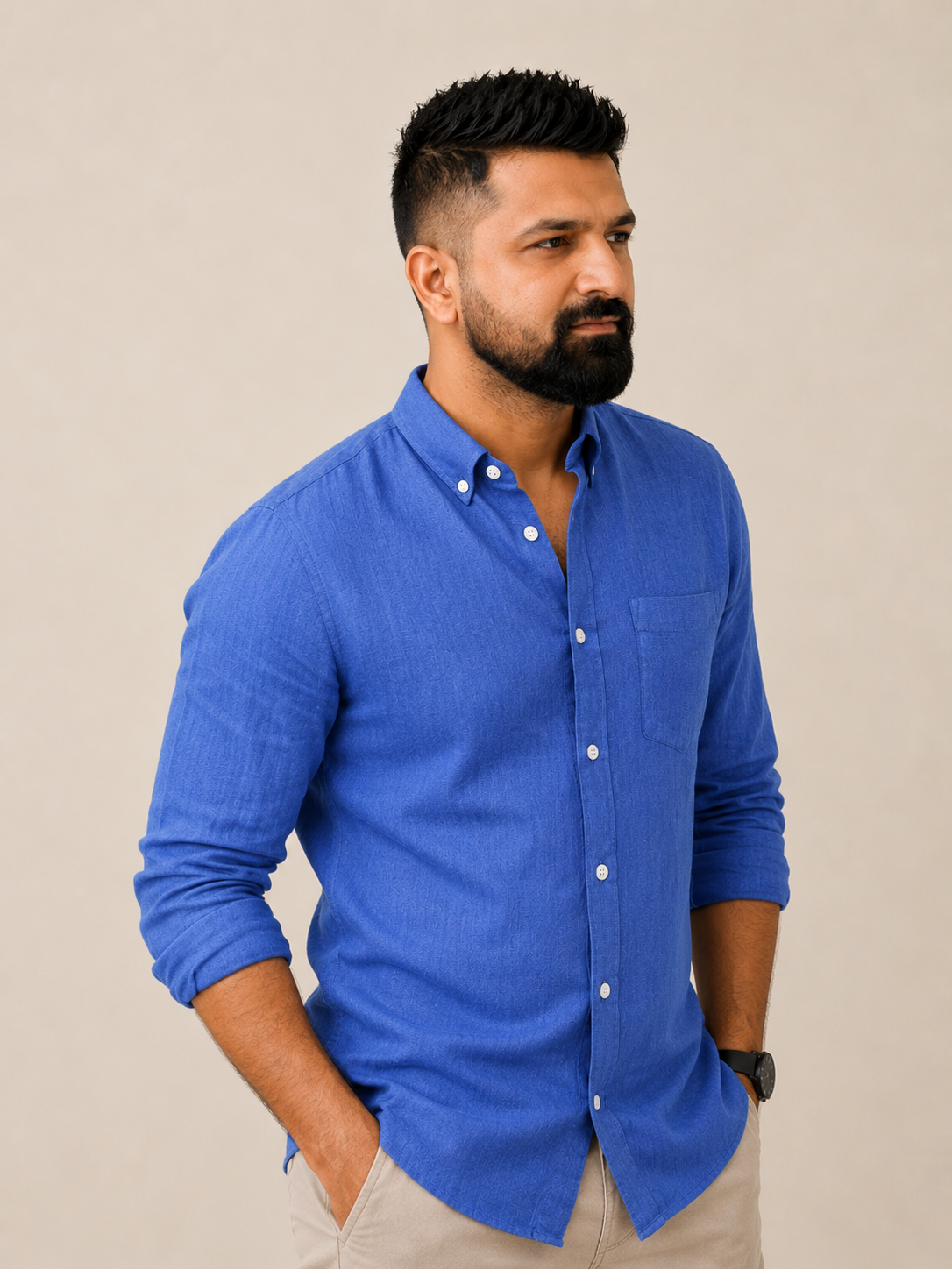 Ocean Blue Plain | 100% Premium Men’s Pure Linen Shirt