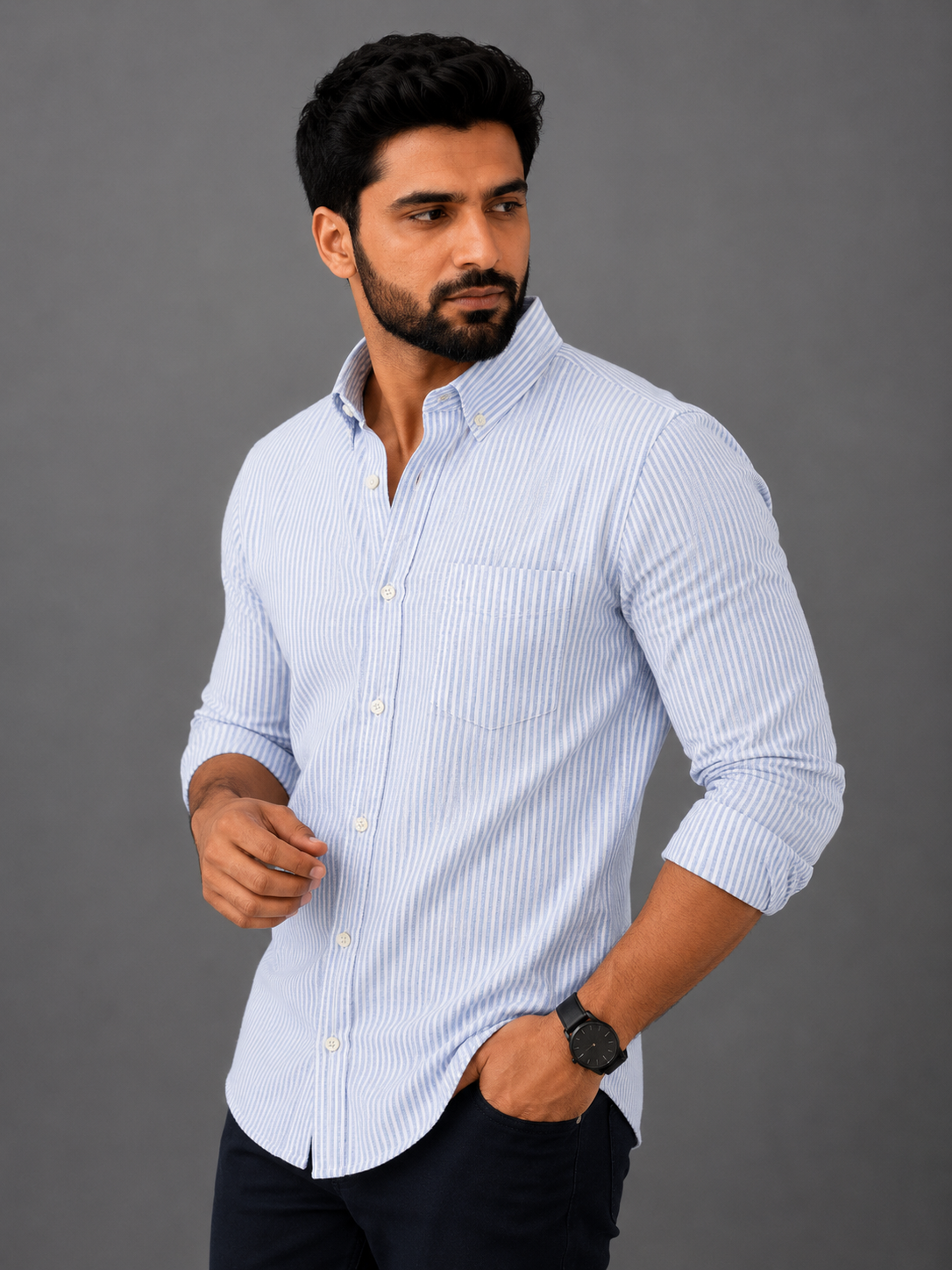 Azure Blue Stripes | 100% Premium Men’s Pure Linen Shirt