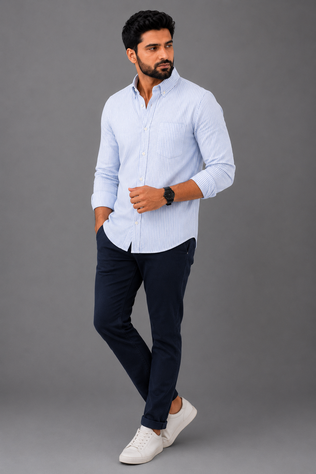 Azure Blue Stripes | 100% Premium Men’s Pure Linen Shirt